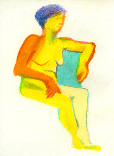 Woman in turquoise rectangle